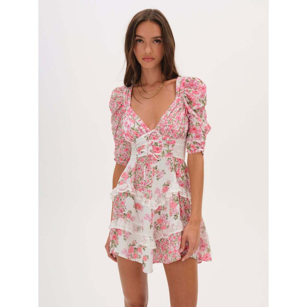 For Love & Lemons Rosalyn Mini Dress L / Pink